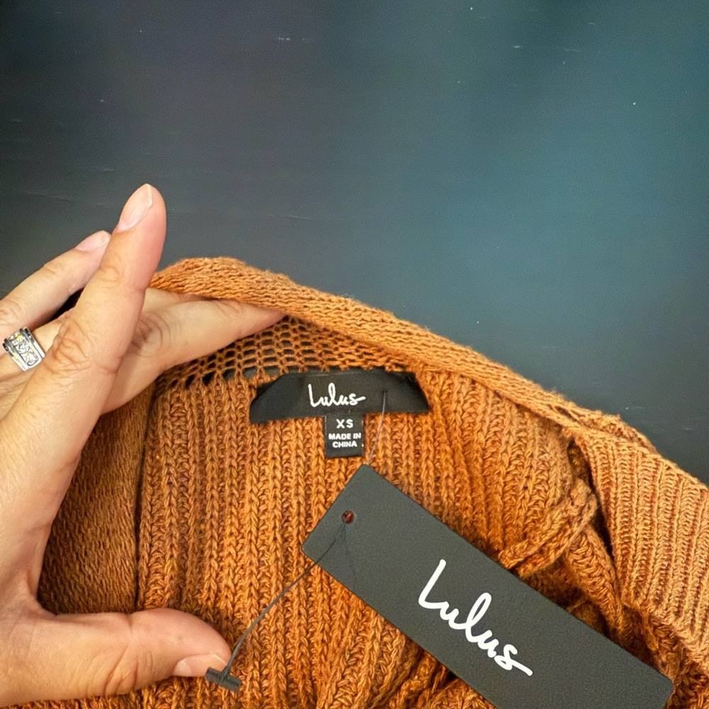Lulu's Rust Brown Cut Out Twist Back Sweater Knit Oversized - Picture 2 of 10